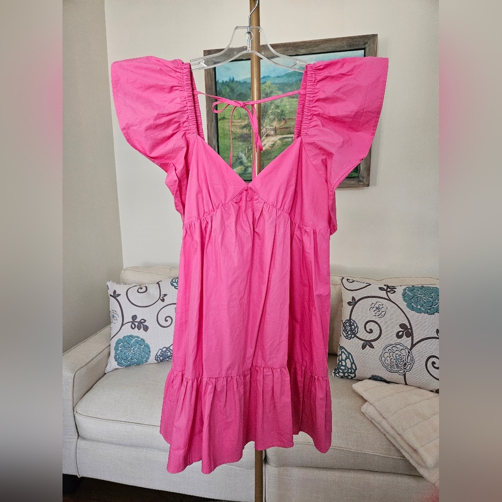 Day & Moon Pink Flutter Sleeve Mini Dress Sz M - Picture 2 of 7